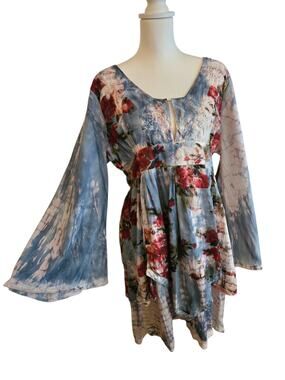 Boho Whimsical Floral Layered Flare Sleeve Tunic XL Tie dye RU Apparel NWOT